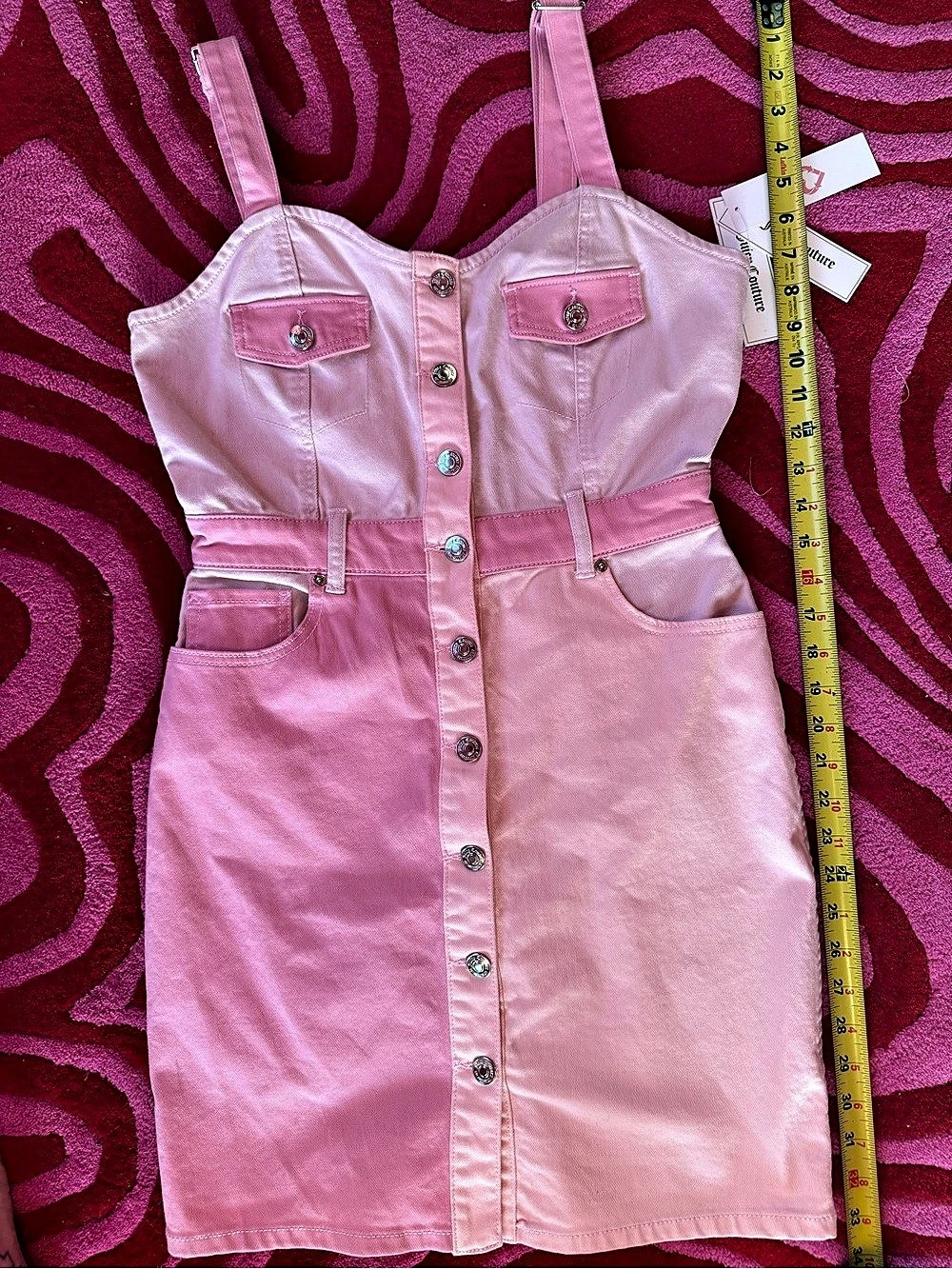 Juicy Couture Pink Colorblock Denim Bodycon Mini Dress NWT M - Picture 8 of 8